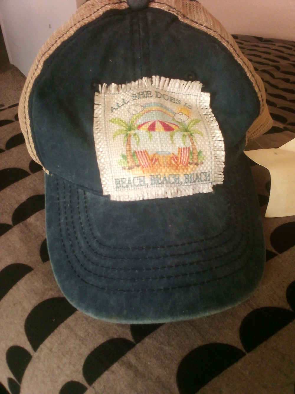 Navy Blue & Tan Beach Patch Trucker Hat